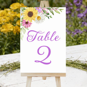 Sonnenblumen-Gänseblümchen-Boho-Blumen-Hochzeitsti Tischnummer