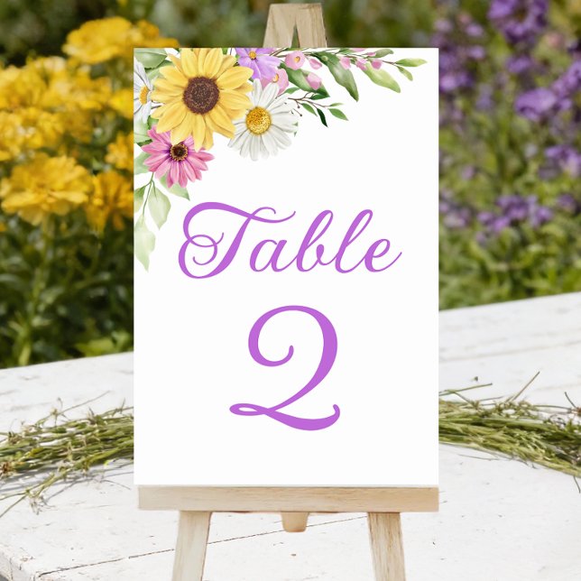 Sonnenblumen-Gänseblümchen-Boho-Blumen-Hochzeitsti Tischnummer (Von Creator hochgeladen)