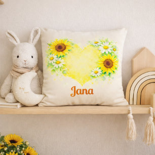 Sonnenblumen-Gänseblümchen-Herz-Namen-Kinderzimmer Kissen