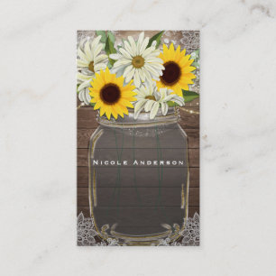 Sonnenblumen & Gänseblümchen Mason Jar Glanz Rusti Visitenkarte