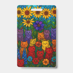 Sonnenblumen-Gartenkatzen Glasmalerei-Kunst Ausweis