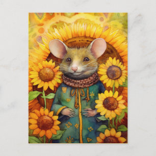 Sonnenblumen-Gartenmaus 1 von 17 Postkarte