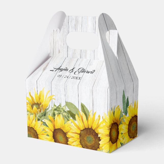 Sonnenblumen Gastgeschenk Hochzeit aus Holz Geschenkschachtel (Vorderseite)
