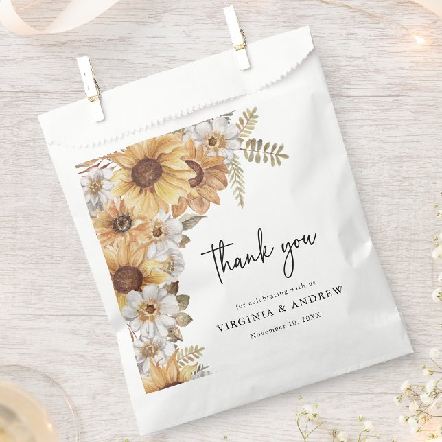 Sonnenblumen-Gastgeschenk Hochzeit Geschenktütchen (Fall Sunflower Greenery Wedding Favor Bags by Painted Paperie
)