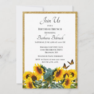 Sonnenblumen Geburtstagsbrunch Gold Glitter Einladung
