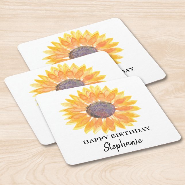 Sonnenblumen-Geburtstagsfeier Rechteckiger Pappuntersetzer (Von Creator hochgeladen)