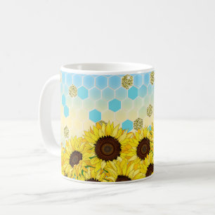 Sonnenblumen gegen farbenprächtiges, hexagonales M Kaffeetasse