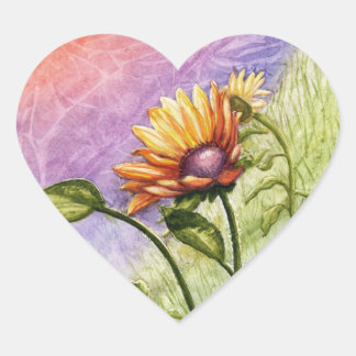 Sonnenblumen-Geheimnisse bei Sonnenuntergang Herz-Aufkleber
