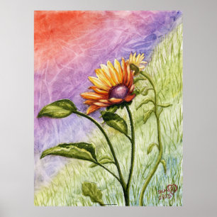 Sonnenblumen-Geheimnisse bei Sonnenuntergang Poster