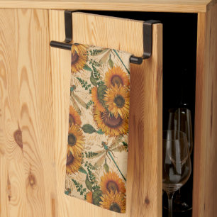 Sonnenblumen Gelb Beige Libellen Floral Geschirrtuch