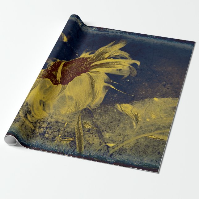 Sonnenblumen Gelb Blaue Zeichnung Vintag antike Ku Geschenkpapier (Ungerollt)