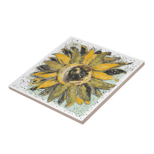 Sonnenblumen-Gelb-Grün-Schwarz-Wasserfarben-Art Fliese