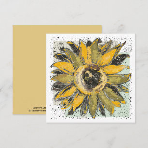 Sonnenblumen-Gelb-Grün-Schwarze Wasserfarben-Art Karte