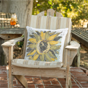Sonnenblumen-Gelb-Grün-Schwarze Wasserfarben-Art Kissen