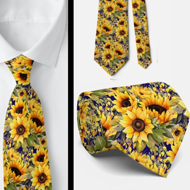 Sonnenblumen Gelb und Navy Blue Floral Neck Tie Krawatte (Von Creator hochgeladen)