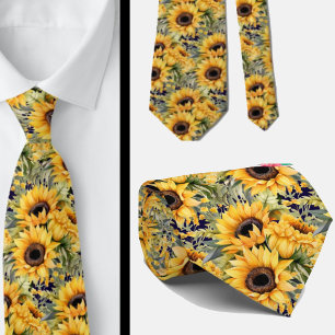 Sonnenblumen Gelb und Navy Blue Floral Neck Tie Krawatte