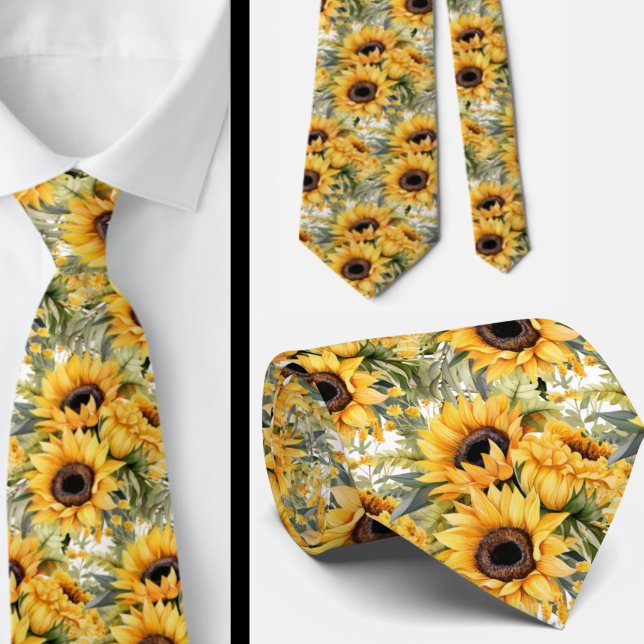 Sonnenblumen Gelb und Weiß Flora Neck Tie Krawatte (Von Creator hochgeladen)