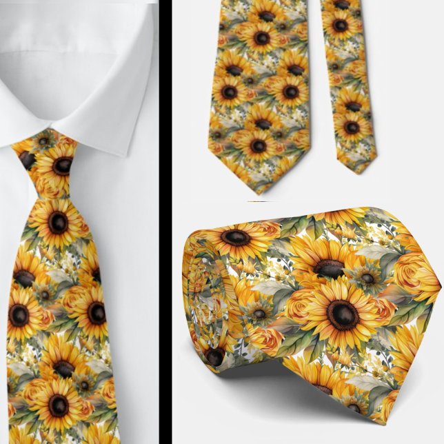 Sonnenblumen Gelb und Weiß Flora Neck Tie Krawatte (Von Creator hochgeladen)