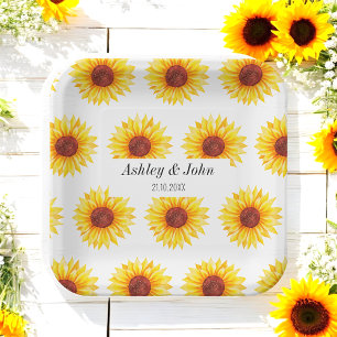 Sonnenblumen-Gelb-Weiß-Blumenmuster Pappteller