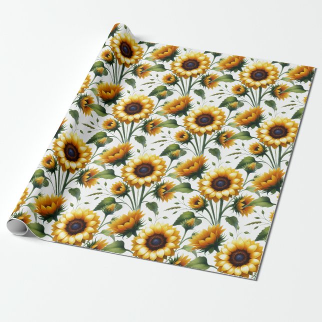 Sonnenblumen Gelbe Blumen Elegante Wasserfarbe Geschenkpapier (Ungerollt)