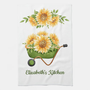 Sonnenblumen Gelbe Blumen Rustikale Land Wasserfar Geschirrtuch