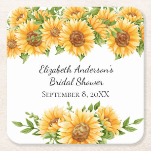 Sonnenblumen Gelbe Blumige Rustikale Brautparty Rechteckiger Pappuntersetzer