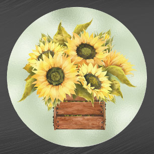 Sonnenblumen Gelbe Box Aquarell Thanksgiving Runder Aufkleber