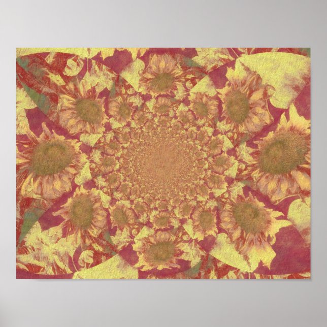 Sonnenblumen Gelbe Decoupage Wasserfarbe Kunst, Di Poster (Vorne)