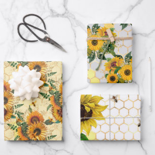 Sonnenblumen Gelbe Goldwabenbienen Geschenkpapier Set