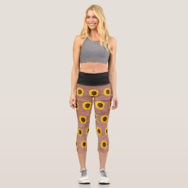 Sonnenblumen Gelbe Schwarze Imitate Holz Capri Leggings