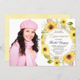 Sonnenblumen Gelbgoldblüten Quinceanera Foto Einladung