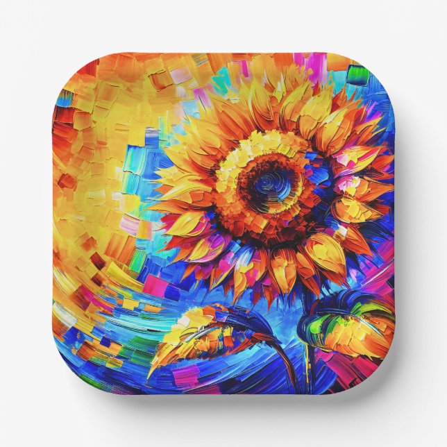 Sonnenblumen Gemälde Vivid Colors Sonnenblumen Pow Pappteller (Vorderseite)