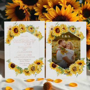 Sonnenblumen Geometrisches Herbst-Foto Hochzeit Re Folieneinladung