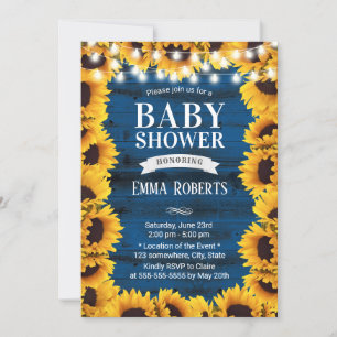 Sonnenblumen Gerahmte Blauer Barnholz-Baby-Dusche Einladung