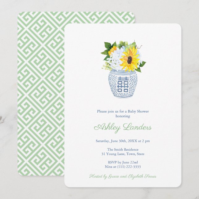 Sonnenblumen Ginger Jar Gender Neutral Baby Dusche Einladung (Vorne/Hinten)