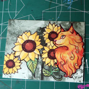 Sonnenblumen Ginger Maine Coon Cat Postkarte