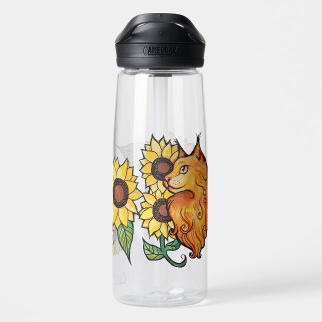 Sonnenblumen Ginger Maine Coon Cat Trinkflasche (Rückseite)