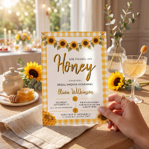 Sonnenblumen-Gingham-Honigbiene-Brautparty-Einladu Einladung