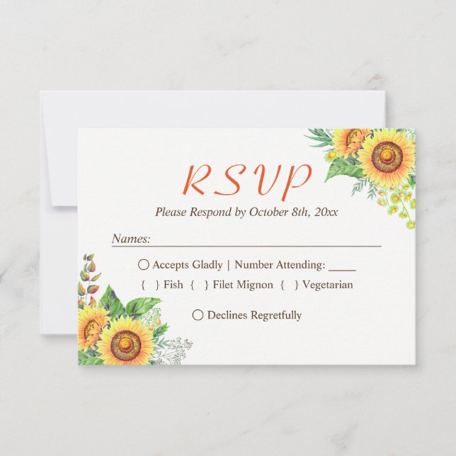 Sonnenblumen Gipskraut Rustic Wedding RSVP Karte (Vorderseite)