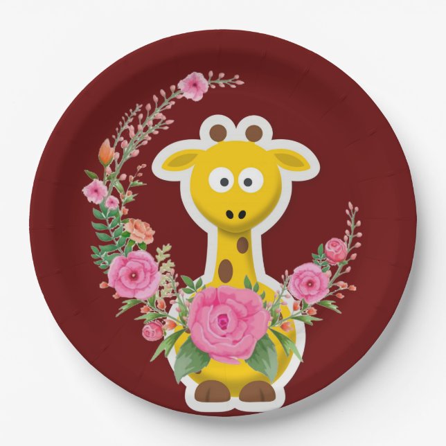 Sonnenblumen Giraffe Rosenpapier Teller (Vorderseite)