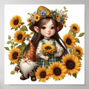 Sonnenblumen-Girl-Gnome Poster