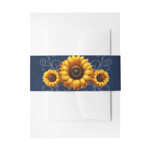 Sonnenblumen Glanz Blaue Rustikale Glamour Hochzei Einladungsbanderole