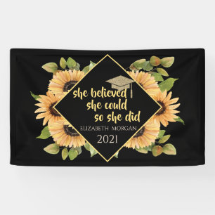 Sonnenblumen Glitzer Abschlussmütze Banner