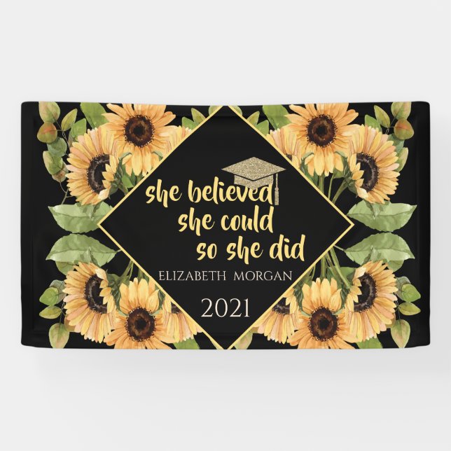 Sonnenblumen Glitzer Graduate Cap Banner (Horizontal)