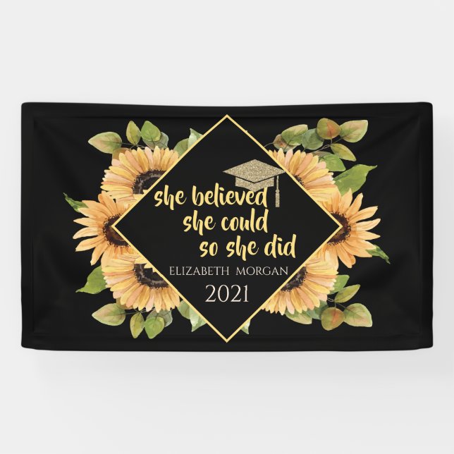 Sonnenblumen Glitzer Graduate Cap Banner (Horizontal)