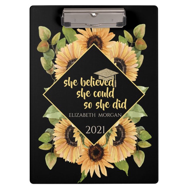 Sonnenblumen Glitzer Graduate Cap Klemmbrett (Vorderseite)