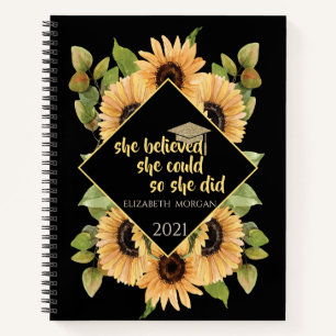 Sonnenblumen Glitzer Graduate Cap Notizbuch