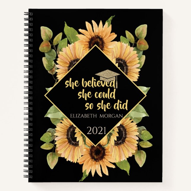 Sonnenblumen Glitzer Graduate Cap Notizbuch (Vorderseite)