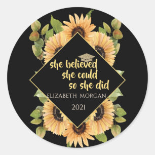 Sonnenblumen Glitzer Graduate Cap Runder Aufkleber