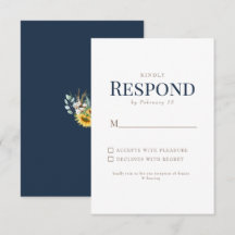 Sonnenblumen Gold & Navy Text Wedding RSVP